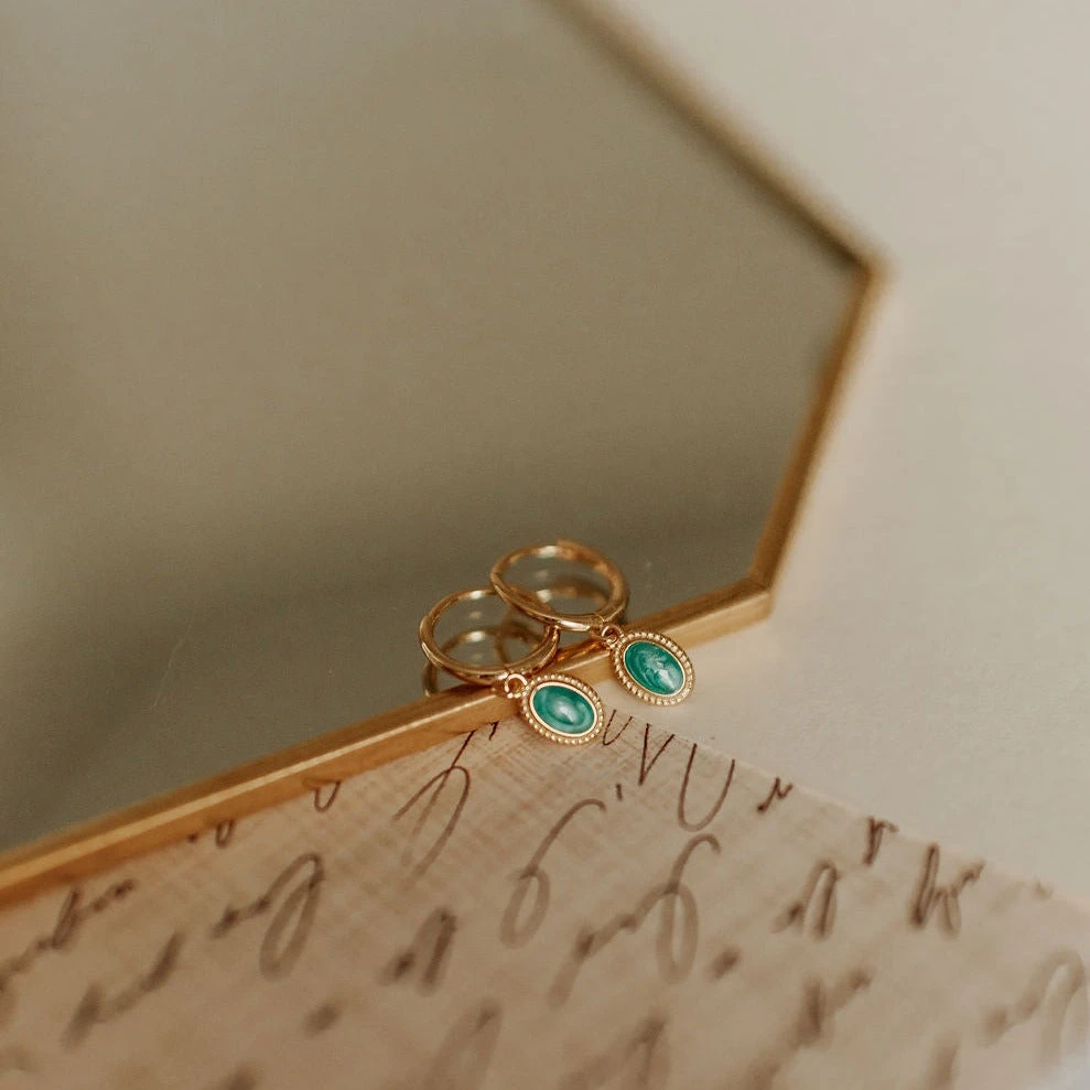 Turquoise Huggie Hoop Earrings - Hypoallergenic Sterling Silver & Gold Vermeil 5 Turquoise Huggie Hoop Earrings - Hypoallergenic Sterling Silver & Gold Vermeil - Image 3