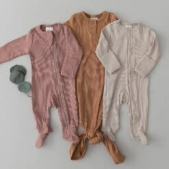 Dusty Rose Organic Cotton Ribbed Baby Zipper Footie Pajamas -ROOLEE FASHION SHOP FEB 49 websize