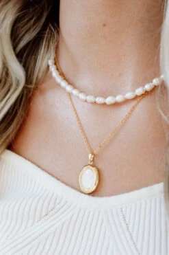 Reversible Pearlescent Locket Necklace - Gold Filled & Sterling Silver