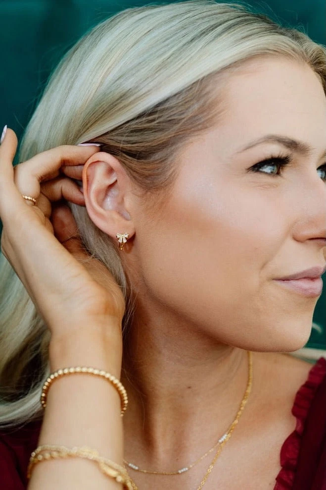 Gold Vermeil Bow Hoop Earrings - Hypoallergenic Dainty 10mm Hoops 5 Gold Vermeil Bow Hoop Earrings - Hypoallergenic Dainty 10mm Hoops - Image 3