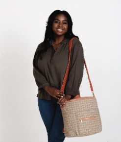 Fawn Design Braided Messenger Strap in Saddle -ROOLEE FASHION SHOP FW20Model 04