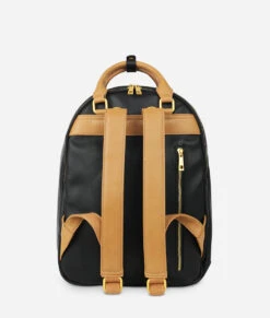 Fawn The Diaper Pack - Black / Tan Faux Leather Backpack -ROOLEE FASHION SHOP Fawn DiaperPack BlackTan 3