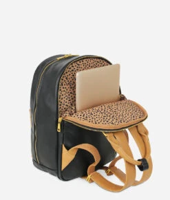 Fawn The Diaper Pack - Black / Tan Faux Leather Backpack -ROOLEE FASHION SHOP Fawn DiaperPack BlackTan 4