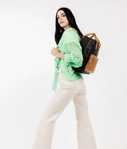 Fawn The Diaper Pack - Black / Tan Faux Leather Backpack -ROOLEE FASHION SHOP Fawn DiaperPack BlackTan 6