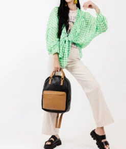 Fawn The Diaper Pack - Black / Tan Faux Leather Backpack -ROOLEE FASHION SHOP Fawn DiaperPack BlackTan 8