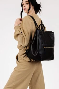 Fawn Square Diaper Bag in Matte Black - Minimalist Backpack & Messenger