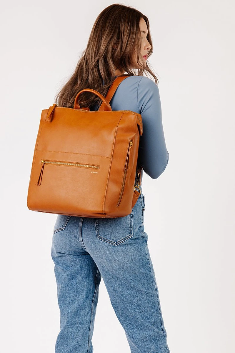 Fawn Square Diaper Bag in Brown - Premium Matte Faux Leather 3 Fawn Square Diaper Bag in Brown - Premium Matte Faux Leather