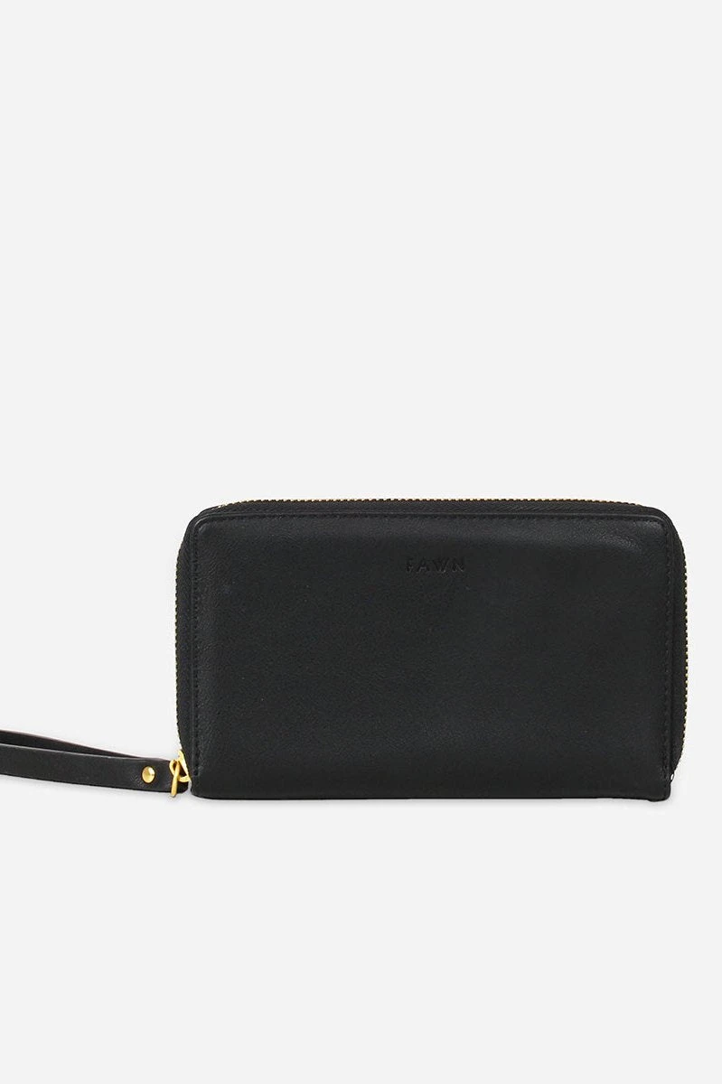 Fawn Matte Faux Leather Wristlet Wallet - Black 3 Fawn Matte Faux Leather Wristlet Wallet - Black