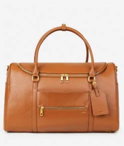 Premium Brown Pebbled Leather Weekender Bag - Large Travel & Hospital Duffel 14 Premium Brown Pebbled Leather Weekender Bag - Large Travel & Hospital Duffel -ROOLEE FASHION SHOP Fawn Weekender Brown 1