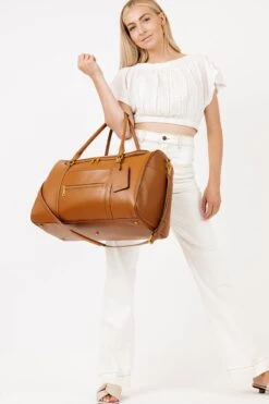 Premium Brown Pebbled Leather Weekender Bag - Large Travel & Hospital Duffel 12 Premium Brown Pebbled Leather Weekender Bag - Large Travel & Hospital Duffel -ROOLEE FASHION SHOP Fawn Weekender Brown 6