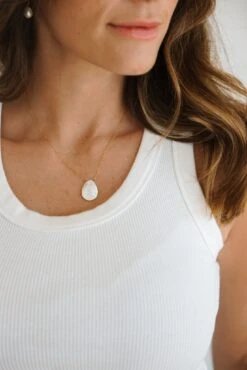 Elegant Mother-of-Pearl Shell Droplet Necklace - 14k Gold Filled -ROOLEE FASHION SHOP IMG 0201