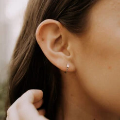 Sophie Baguette Diamond Mini Hoop Earrings - Tarnish Resistant Huggies -ROOLEE FASHION SHOP IMG 1416