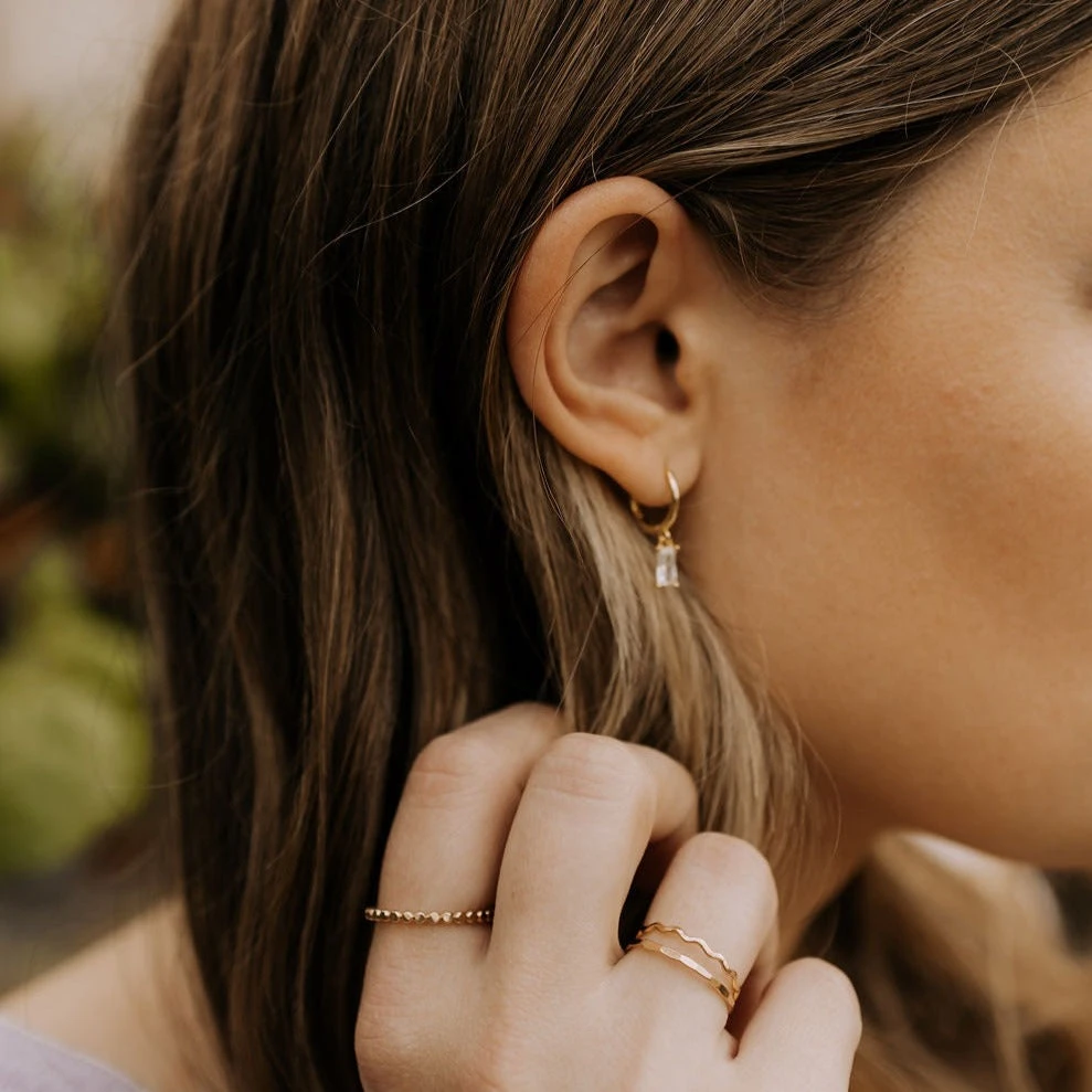 Baguette Diamond Dangle Hoops - Sophie Hypoallergenic Earrings 10 Baguette Diamond Dangle Hoops - Sophie Hypoallergenic Earrings - Image 8