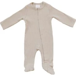 Oatmeal Organic Cotton Ribbed Snap Footie Pajamas -ROOLEE FASHION SHOP IMG 3622 websize