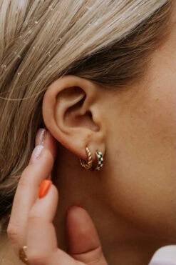 Green and White Checkered Gold Fill Huggie Hoop Earrings -ROOLEE FASHION SHOP IMG 3634 5953eb25 ab80 40a3 a1d6 d843d18027ea