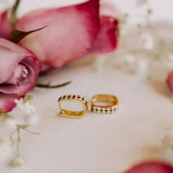 Reversible Gold Vermeil Hoop Earrings - 2-in-1 Checkered & Daisy Style 23 Reversible Gold Vermeil Hoop Earrings - 2-in-1 Checkered & Daisy Style -ROOLEE FASHION SHOP IMG 4015