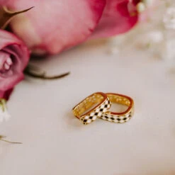 Reversible Gold Vermeil Hoop Earrings - 2-in-1 Checkered & Daisy Style