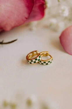 Green and White Checkered Gold Fill Huggie Hoop Earrings -ROOLEE FASHION SHOP IMG 4057 99c51c7d 8e9a 4b2b bd83 fd95a11ebeb9