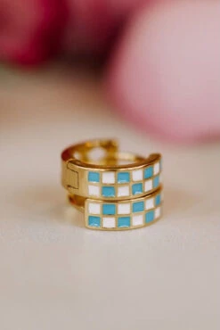 Blue and White Checkered Gold Filled Huggie Hoop Earrings -ROOLEE FASHION SHOP IMG 4119 2e9b3fd3 5a0a 412f 9d75 a0732f6d4445
