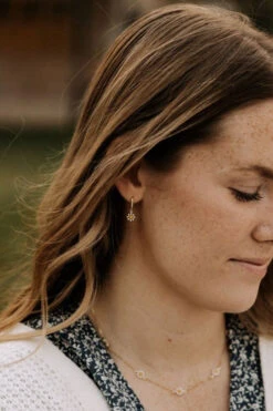 Daisy Floral Drop Hoop Earrings in Gold Vermeil -ROOLEE FASHION SHOP IMG 4652 e48a5624 ba3e 49a8 a7a8 a3cff9f6e912