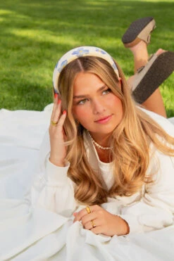 Floral Padded Headband - Blue Jasmine Cream Hair Accessory -ROOLEE FASHION SHOP IMG 4794