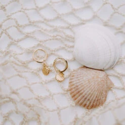 18k Gold Filled Sea Shell Hoop Earrings - Hypoallergenic