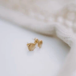 18k Gold Filled Sea Shell Stud Earrings - Hypoallergenic Ocean Jewelry -ROOLEE FASHION SHOP IMG 7316