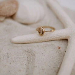 18k Gold Fill Maui Cowrie Shell Ring - Beach-Inspired Statement Jewelry -ROOLEE FASHION SHOP IMG 7414