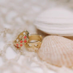 Pink & White Checkered Gold Filled Huggie Hoop Earrings -ROOLEE FASHION SHOP IMG 7480