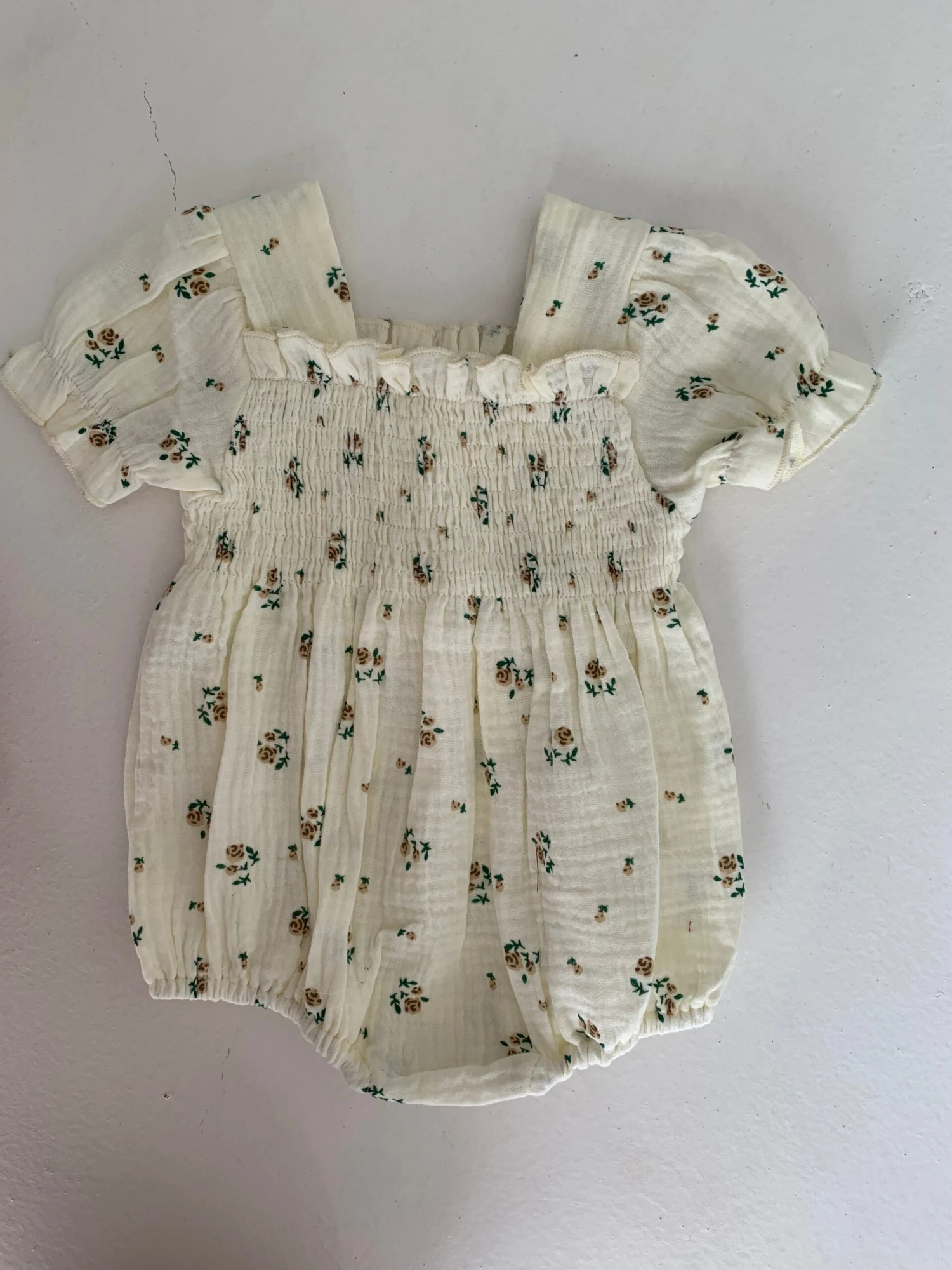 Garden Days Ivory Floral Muslin Baby Romper 7 Garden Days Ivory Floral Muslin Baby Romper - Image 5