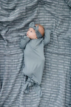 Dusty Blue Bamboo Baby Head Wrap - Adjustable Newborn to Toddler Bow