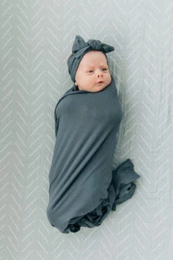Mebie Baby Charcoal Bamboo Swaddle & Hat or Head Wrap Set -ROOLEE FASHION SHOP MEbie41 websize