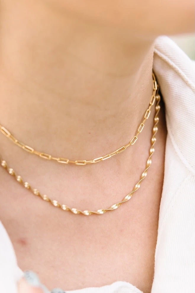 Amelia 18k Gold Filled Twist Necklace - Dainty 3mm Layering Chain 4 Amelia 18k Gold Filled Twist Necklace - Dainty 3mm Layering Chain - Image 2