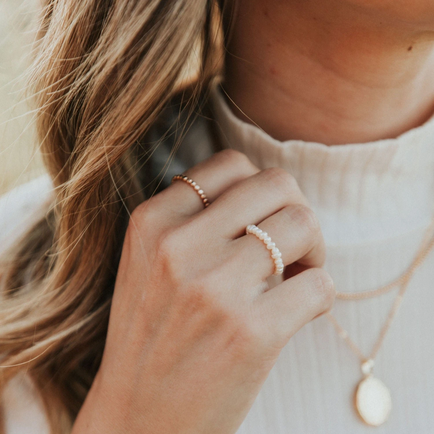 Freshwater Pearl Adjustable Ring - Dainty Victoria Elastic Band 3 Freshwater Pearl Adjustable Ring - Dainty Victoria Elastic Band