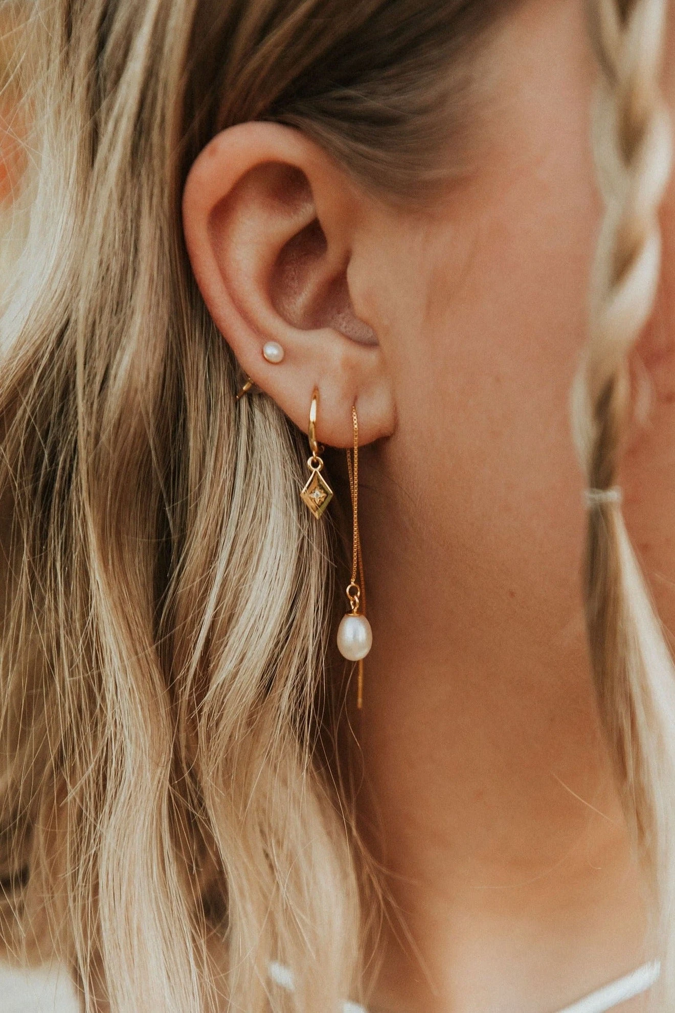 Gold Pearl Threader Earrings - Tarnish Resistant Gold Vermeil Jewelry 5 Gold Pearl Threader Earrings - Tarnish Resistant Gold Vermeil Jewelry - Image 3