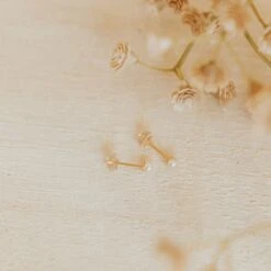 Freshwater Pearl Studs - Gold Vermeil Hypoallergenic Dainty Earrings -ROOLEE FASHION SHOP Mauve 271