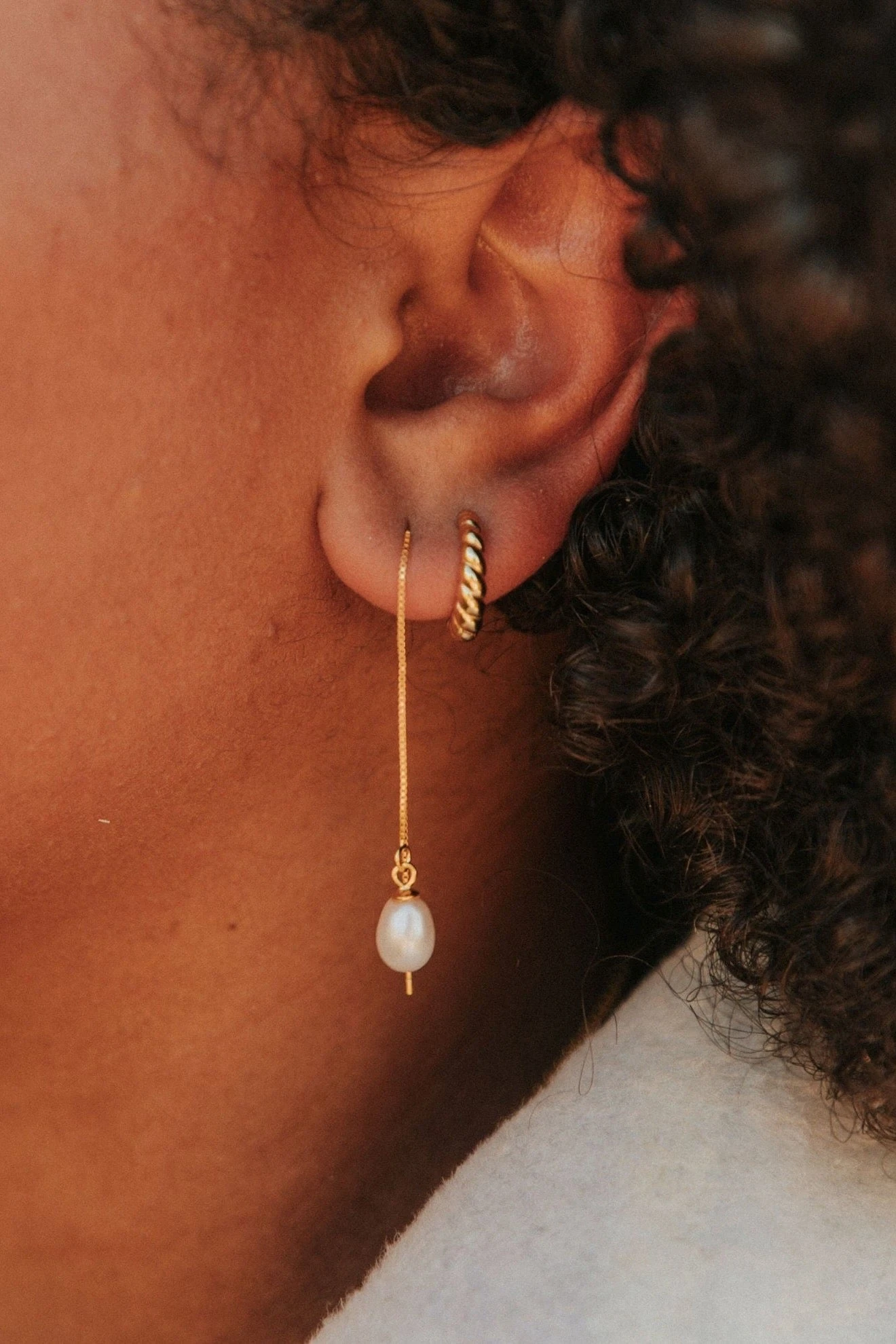 Gold Pearl Threader Earrings - Tarnish Resistant Gold Vermeil Jewelry 8 Gold Pearl Threader Earrings - Tarnish Resistant Gold Vermeil Jewelry - Image 6