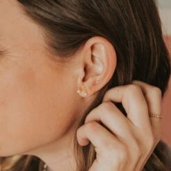 Pearl and Gold Bow Stud Earrings - Dainty Hypoallergenic Jewelry