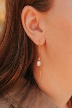 Gold Pearl Threader Earrings - Tarnish Resistant Gold Vermeil Jewelry