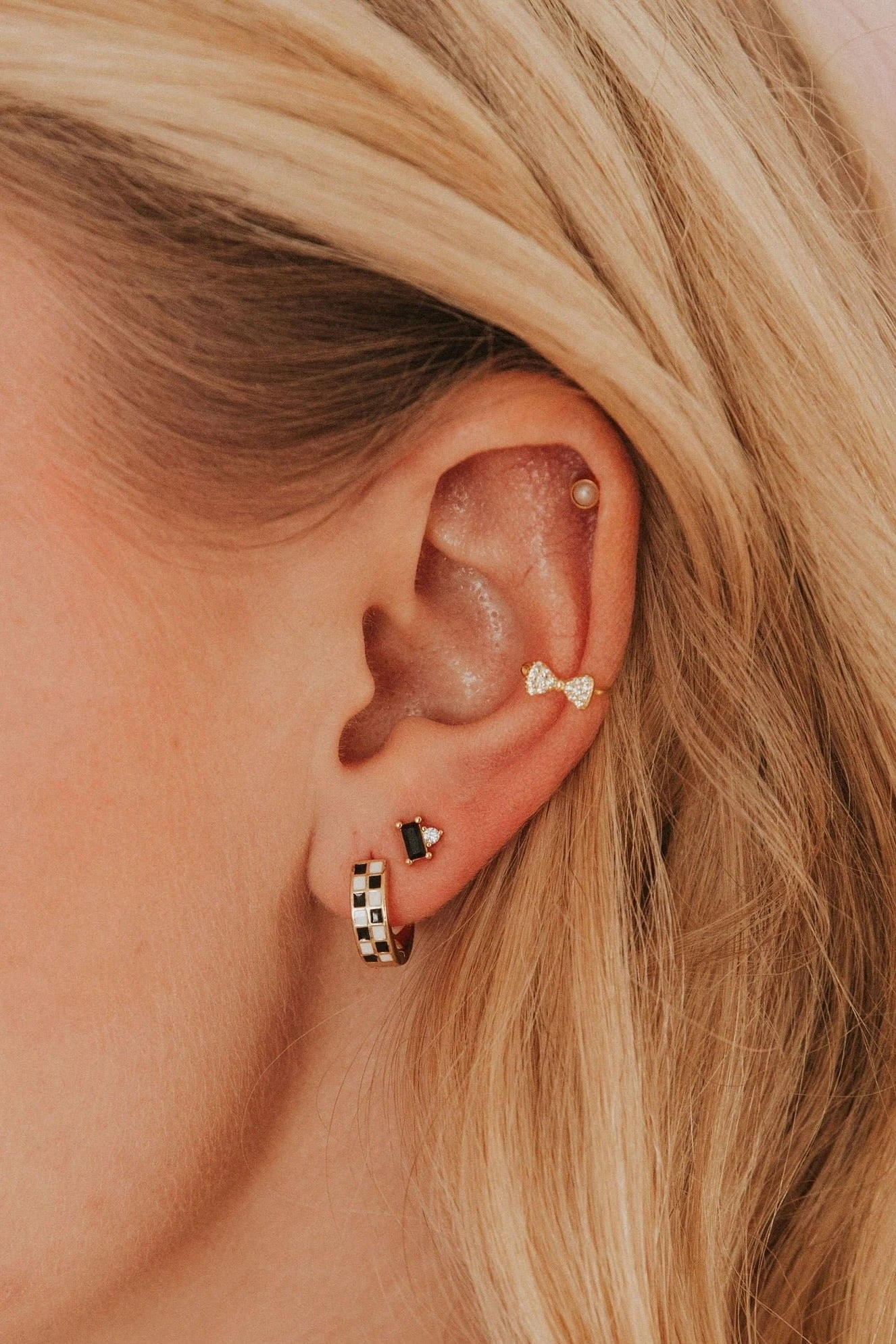 Black & White Checkered Huggie Hoops for Sensitive Ears 3 Black & White Checkered Huggie Hoops for Sensitive Ears