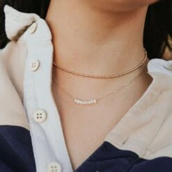 Gold Filled Bead Necklace - Staci Minimalist Adjustable Jewelry -ROOLEE FASHION SHOP Mauve 84