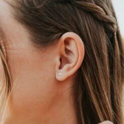 Freshwater Pearl Studs - Gold Vermeil Hypoallergenic Dainty Earrings -ROOLEE FASHION SHOP Mauve 97