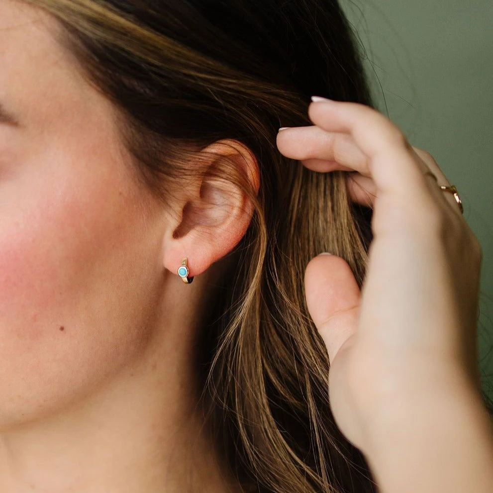 Dainty Noelle Turquoise Hoop Earrings - Tarnish Resistant & Hypoallergenic 5 Dainty Noelle Turquoise Hoop Earrings - Tarnish Resistant & Hypoallergenic - Image 3