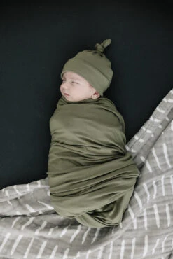 Mebie Baby Olive Bamboo Swaddle Set with Matching Hat or Head Wrap