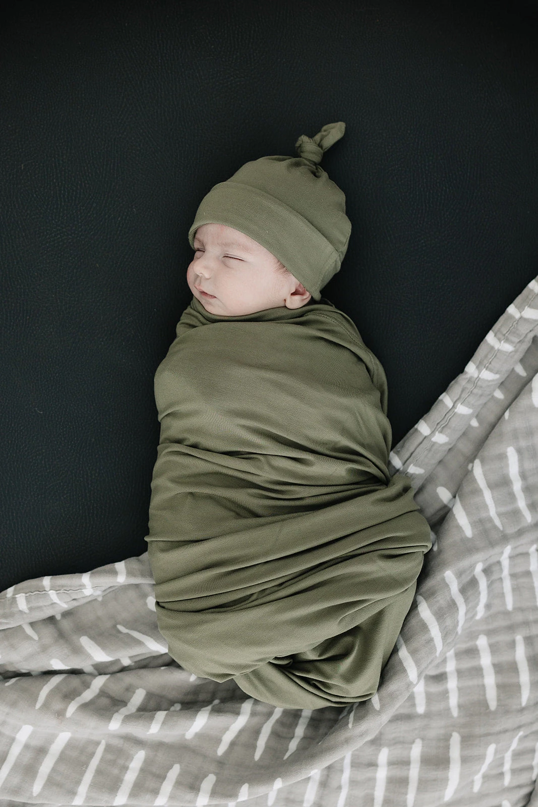 Mebie Baby Olive Bamboo Swaddle Set with Matching Hat or Head Wrap 3 Mebie Baby Olive Bamboo Swaddle Set with Matching Hat or Head Wrap