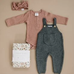 Organic Cotton Ribbed Long Sleeve Baby Bodysuit - Dusty Rose -ROOLEE FASHION SHOP NEP 2265 2 websize