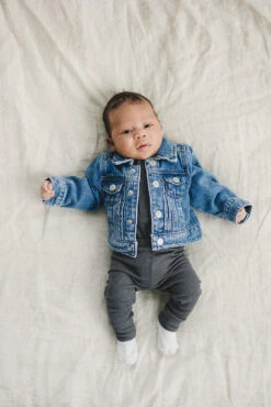 Charcoal Organic Snap Long Sleeve Ribbed Baby Bodysuit -ROOLEE FASHION SHOP NEP 2393 websize