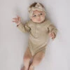 Soft Oatmeal Organic Long Sleeve Ribbed Baby Bodysuit -ROOLEE FASHION SHOP NEP 2514 websize
