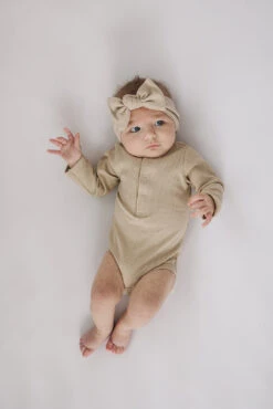 Soft Oatmeal Organic Long Sleeve Ribbed Baby Bodysuit