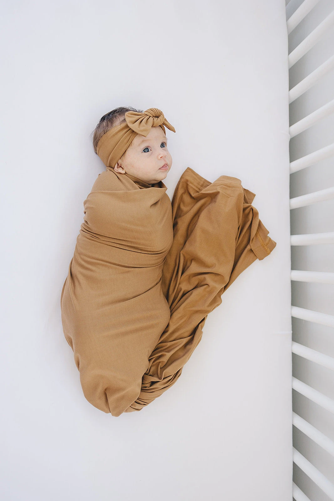 Mebie Baby Mustard Bamboo Swaddle Set with Hat or Head Wrap 4 Mebie Baby Mustard Bamboo Swaddle Set with Hat or Head Wrap - Image 2